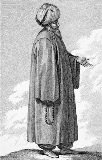 Sa‘dî şeyhini tasvir eden gravür (D’Ohsson, Tableau général, II, lv. 111)
