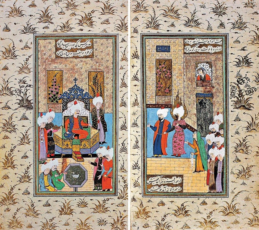 Yûsuf peygamberin satılmasını tasvir eden minyatürler (Ferîdüddin Attâr, Manṭıḳu’ṭ-ṭayr, TSMK, Emanet Hazinesi, nr. 1512, vr. 82b-83a)
