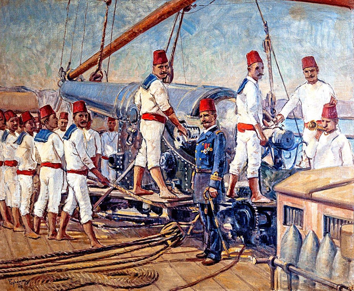 Feyhaman Duran’ın bahriyede top tâlimini gösteren tablosu (İstanbul Deniz Müzesi, Teşhir nr. 1143)