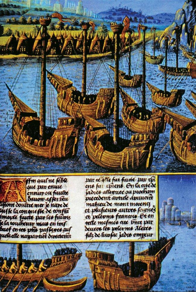 Haçlı donanmasını Boğaziçi’nde gösteren (1204)bir minyatür (Bradford, s. 91)