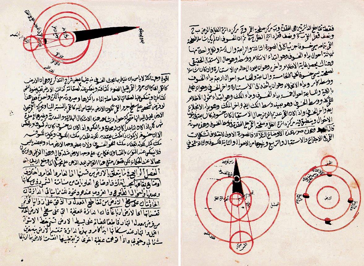 Abdurrahman b. Abdullah es-Süveydî tarafından hâşiye yazılan ve oğlu Muhammed’in hattıyla 1183 (1769) yılında istinsahı tamamlanan Fahrîzâde’nin Teşrîḥu’l-idrâk fî şerḥi Teşrîḥi’l-eflâk adlı eserinden iki sayfa (Tahran Meclis-i Şûrâ-yı İslâmî Ktp., nr. 16296, vr. 33b-34a)