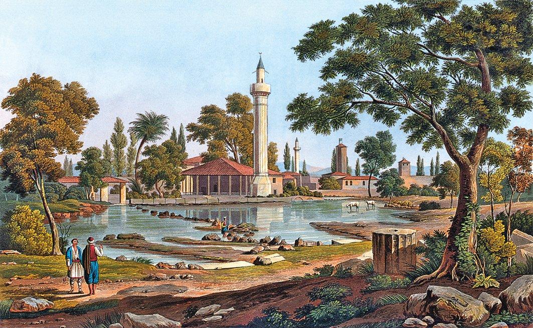 1805 yılında Velestin’i tasvir eden ressam Edward Dodwell’in bir tablosu (Bonn Üniversitesi Ktp.)