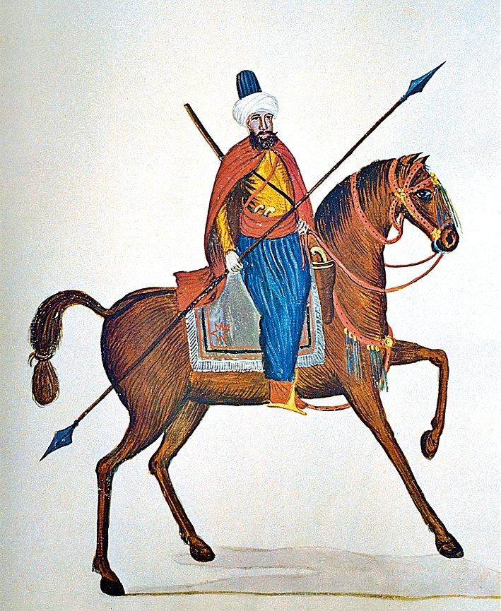 Atlı sipahi (Turkische Gewänder und Osmanische Gesellschaft, İstanbul 1966, lv. 121)