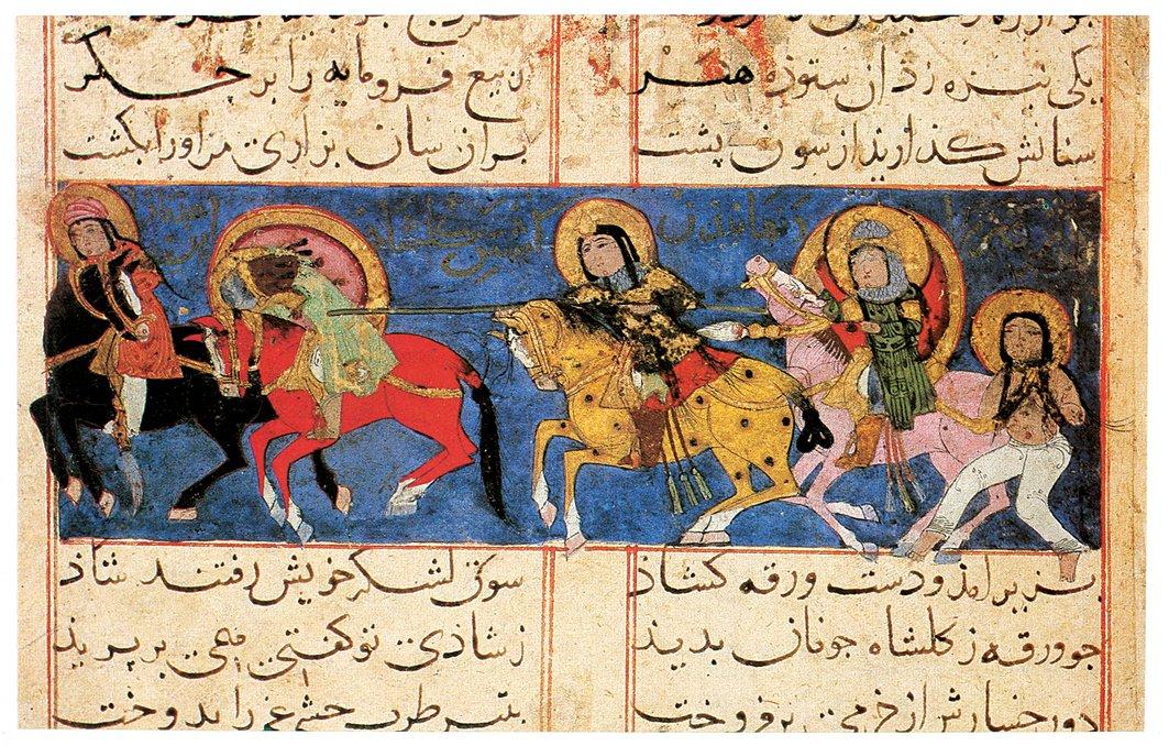 Gülşah’ın Varaka’nın düşmanını öldürmesini gösteren minyatür (TSMK, Hazine, nr. 841, vr. 22a’dan detay)