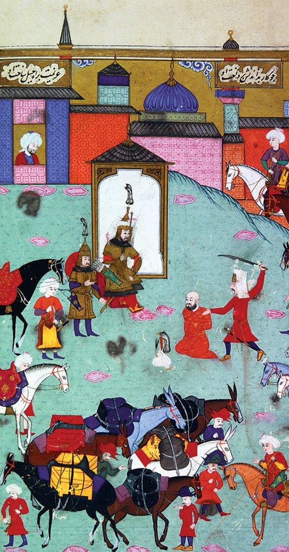 Âsi Kırım hanı II. Mehmed Giray’ın1584’te başının kesilmesini gösteren bir minyatür(Şehinşâhnâme, İÜ Ktp., FY, nr. 1404, vr. 109b)