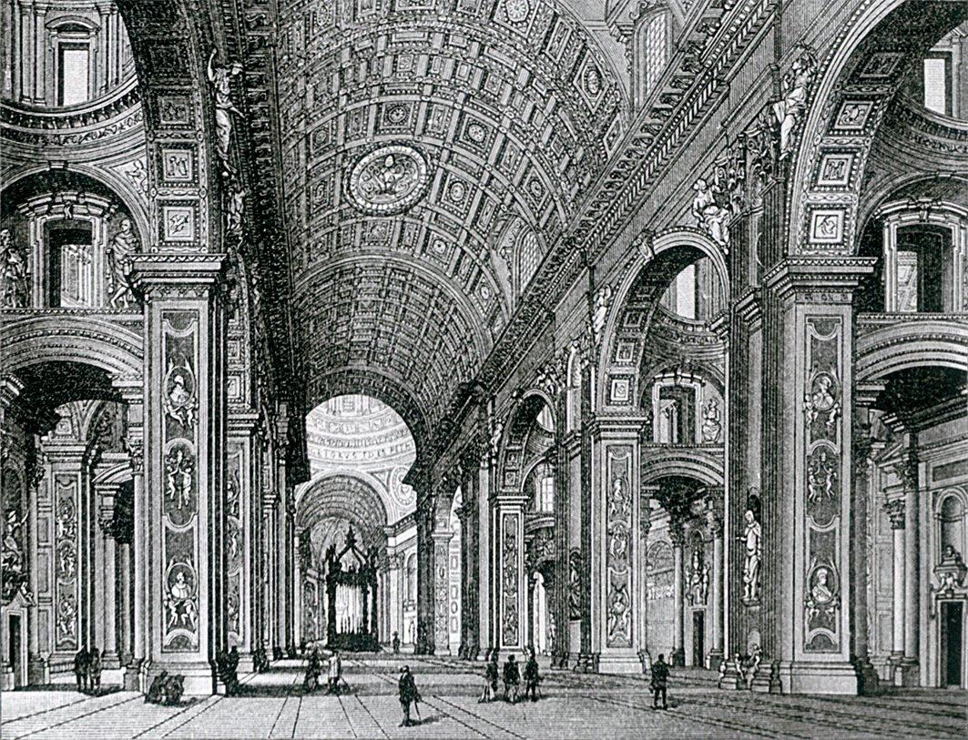 Roma’daki San Pietro Kilisesi’nde (1546) ana koridoru örten tonoz