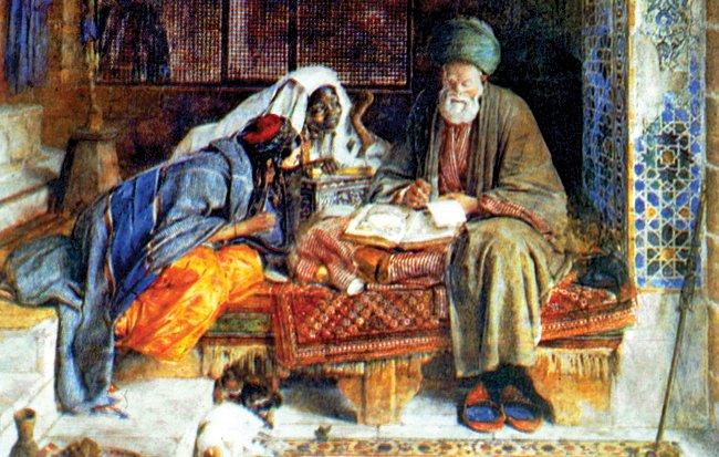 J. Frederich Lewis’in “Arap Arzuhalci” adlı sulu boya tablosu (Londra Güzel Sanatlar Galerisi)