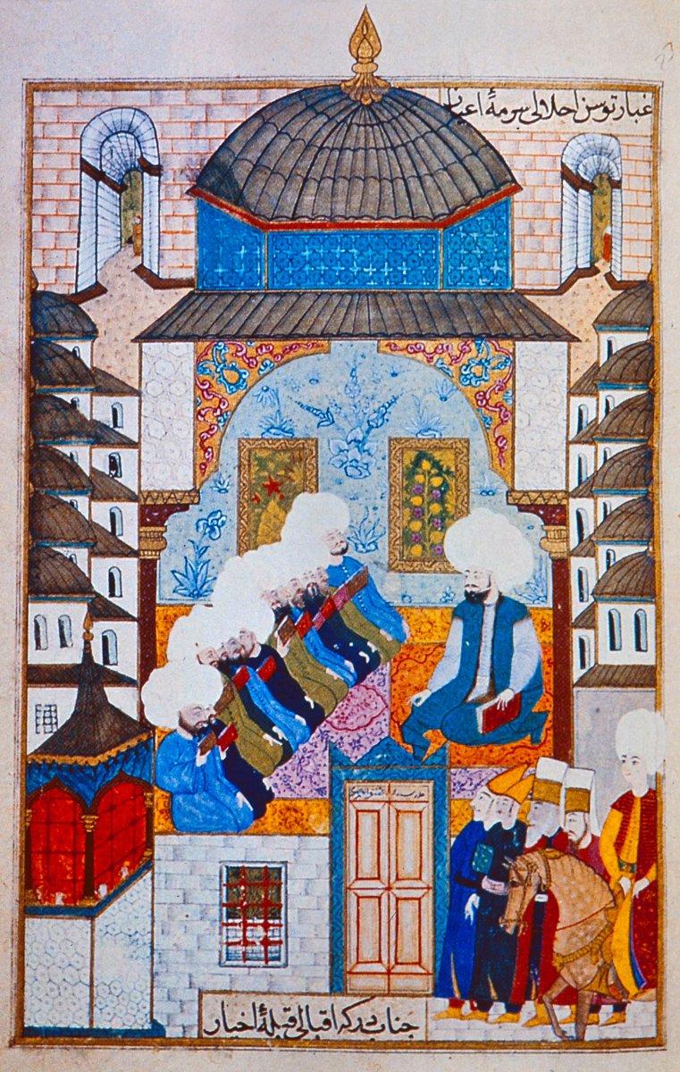 Gazanfer Ağa Medresesi’ndeki bir dersin tasvir edildiği minyatür (Dîvân-ı Nâdirî, TSMK, Hazine, nr. 886, vr. 22a)