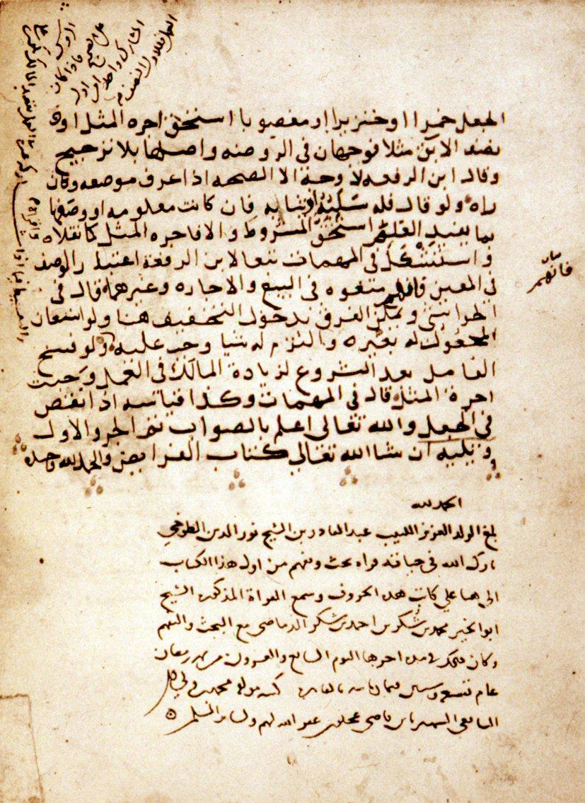 Necmeddin İbn Kādî Aclûn’un et-Tâc fî zevâʾidi’r-Ravża ʿale’l-Minhâc adlı eserinden bir sayfa (Chester Beatty Library, MS, nr. 3839, vr. 72b)