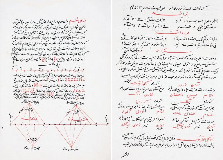 Abdülkādir-i Merâgī’nin Risâle-i Fevâʾid-i ʿAşere adlı eserinin nevbet-i müretteble ilgili iki sayfası (Nuruosmaniye Ktp., nr. 3651/II, vr. 92b-94a)