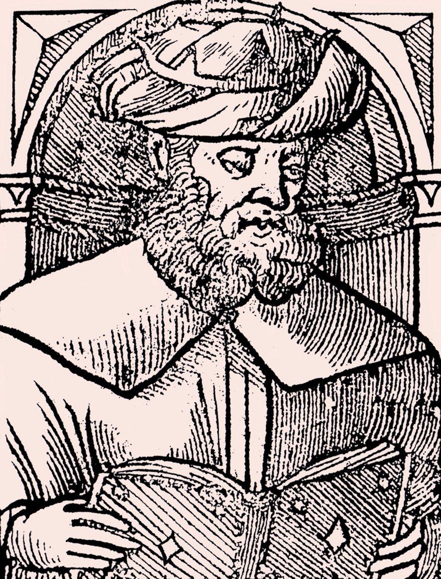 el-Ḳānûn fi’ṭ-ṭıbb’ın 1544’te neşredilen Latince tercümesinin kapak sayfasındaki İbn Sînâ’nın taçlı bir resmi
