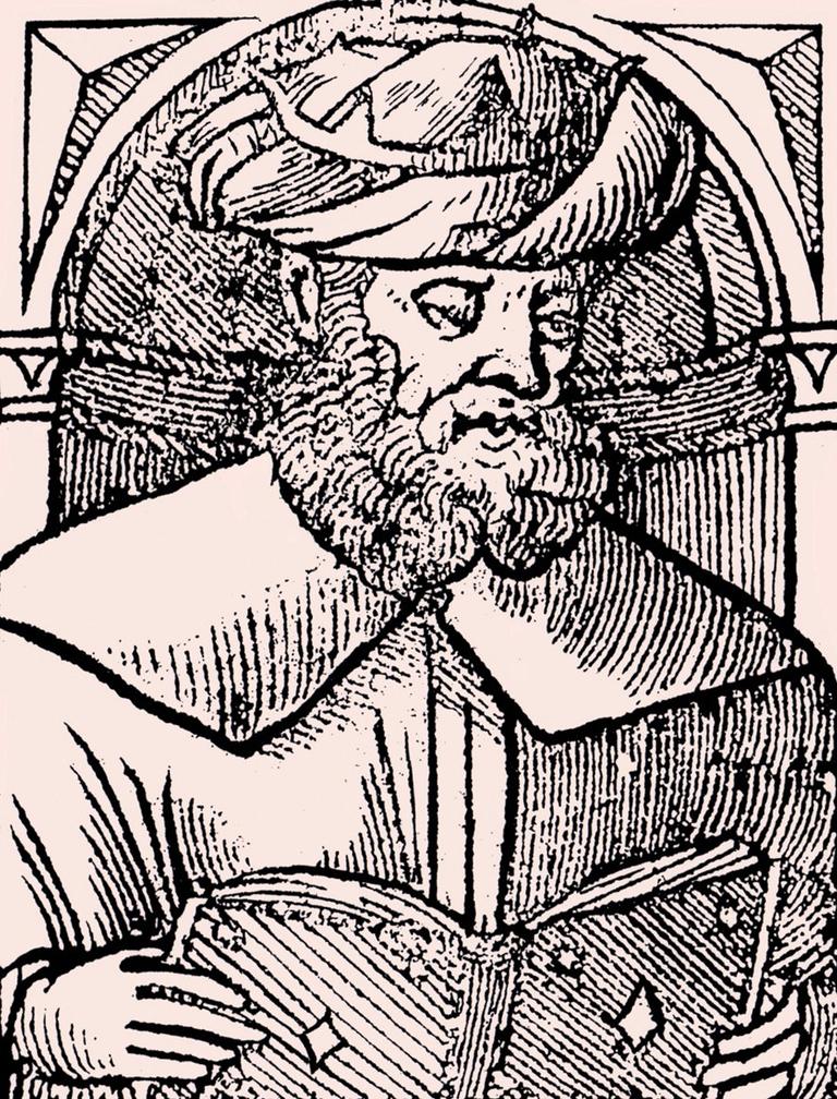 el-Ḳānûn fi’ṭ-ṭıbb’ın 1544’te neşredilen Latince tercümesinin kapak sayfasındaki İbn Sînâ’nın taçlı bir resmi