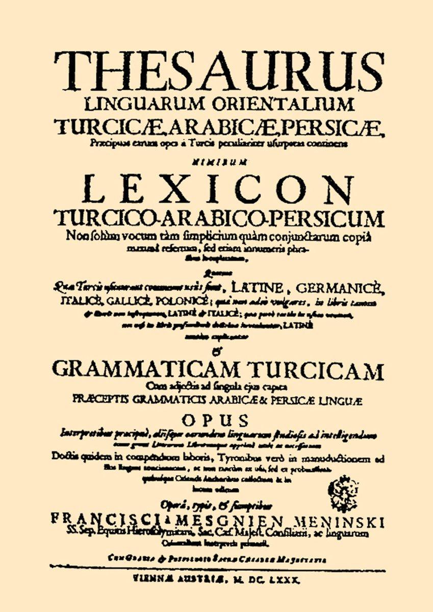 Meninski’nin hazırladığı sözlüğün ilk baskısının kapağı (Viennae 1680-1687)