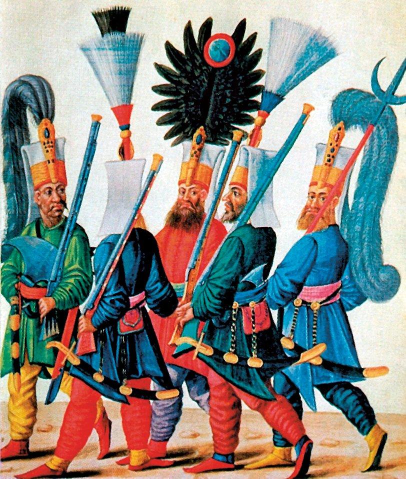 Merasim kıyafetleri içinde yeniçeriler(Codex Vindobonensis, Österreichische Nationalbibliothek, nr. 8626)