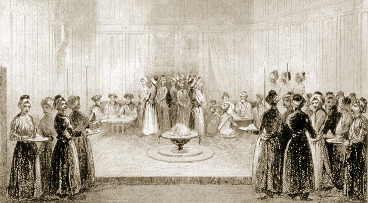 Bâbıâli’de verilen iftar ziyafetini gösteren bir gravür (Muhittin Eren gravür koleksiyonu)