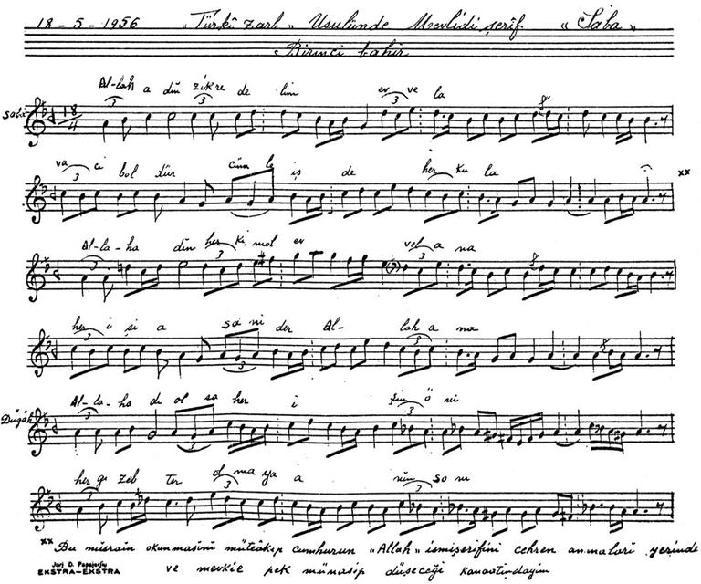 Kemal Batanay’ın bestelediği mevlidin birinci bahrinden bir bölüm