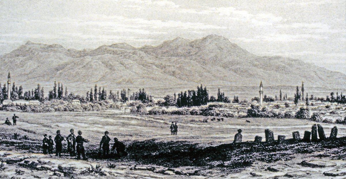 XIX. yüzyılın sonlarına doğru Karaman’ı gösteren bir gravür (E. J. Davis, Life in Asiatic Turkey, London 1879, s. 300)