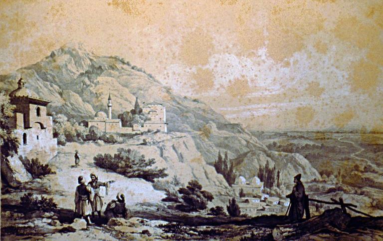 XIX. yüzyıl ortalarında Bursa’da Muradiye civarını gösteren gravür (Ch. Texier, L’Asia Mineure, Paris 1862, lv. 18)