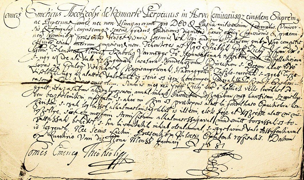 İmre Tököli’nin 1681 tarihli istimâletnâmesi