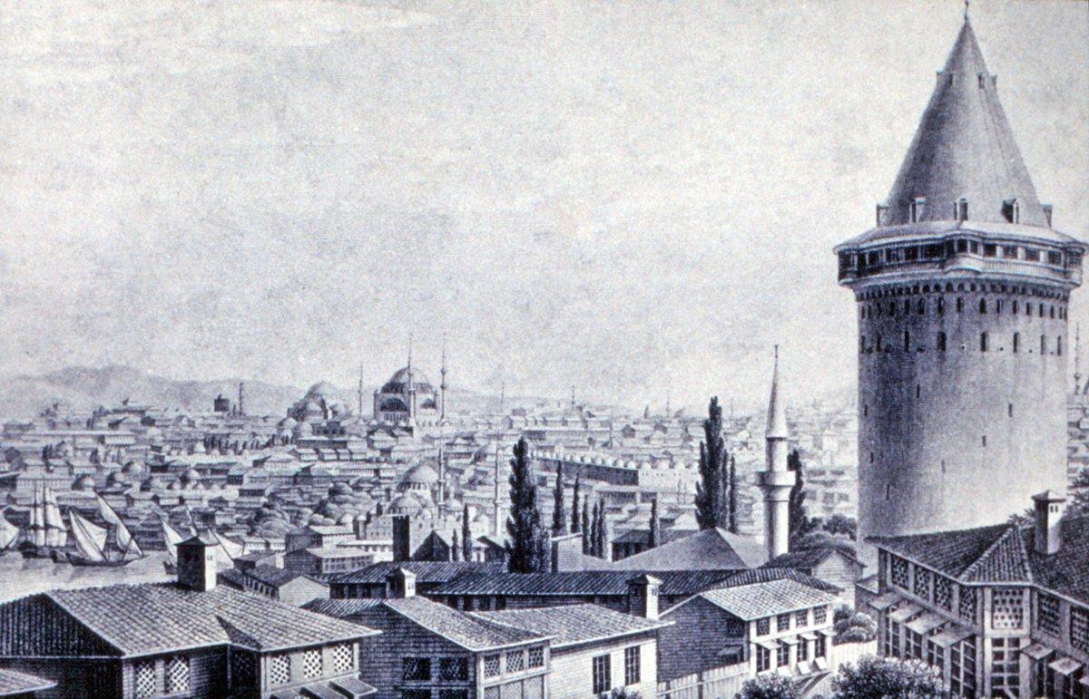 Galata’nın XIX. yüzyıl başlarında yapılan bir gravürü (A. Ignace Melling, Voyage pittoresque de Constantinople et des rives du Bosphore, Paris 1819, lv. XXIV’ten detay)