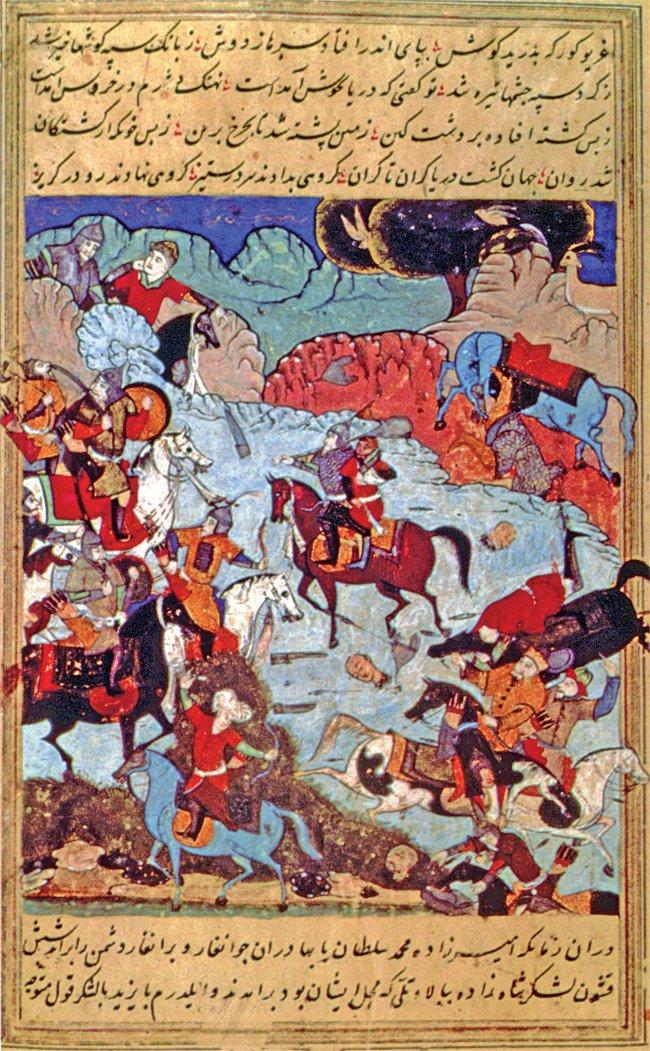 I. Bayezid’in Ankara Savaşı’nda Timur’aesir düşmesini tasvir eden bir minyatür(Oriental Miniatures..., Taşkent 1980, rs. 137)