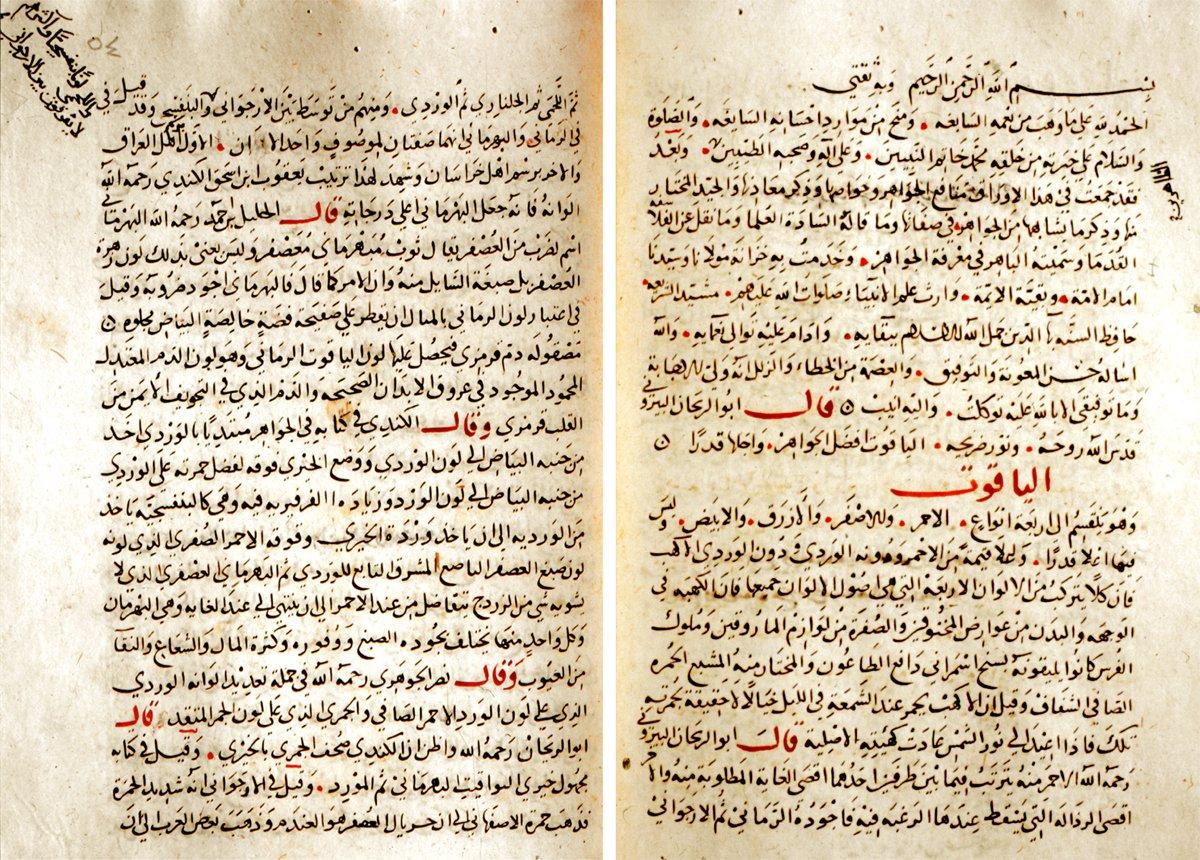 İbnü’s-Süveydî’nin el-Bâhir fî (maʿrifeti)’l-cevâhir adlı eserinin ilk iki sayfası (Süleymaniye Ktp., Ayasofya, nr. 3697/2)