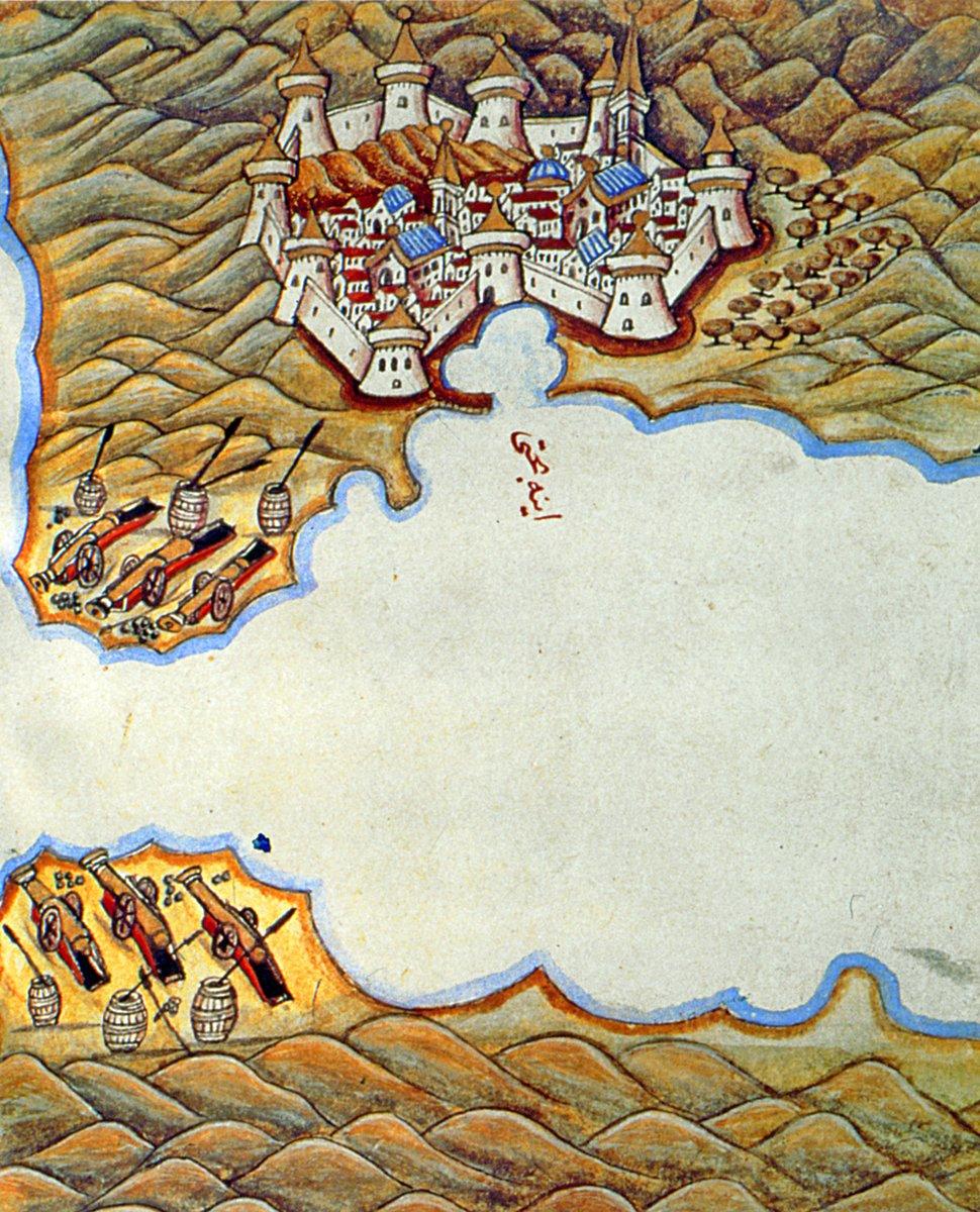 İnebahtı Limanı’nı gösteren bir minyatür (Kâtib Çelebi, Tuhfetü’l-kibâr fî esfâri’l-bihâr, TSMK, Revan Köşkü, nr. 1192, vr. 17b)