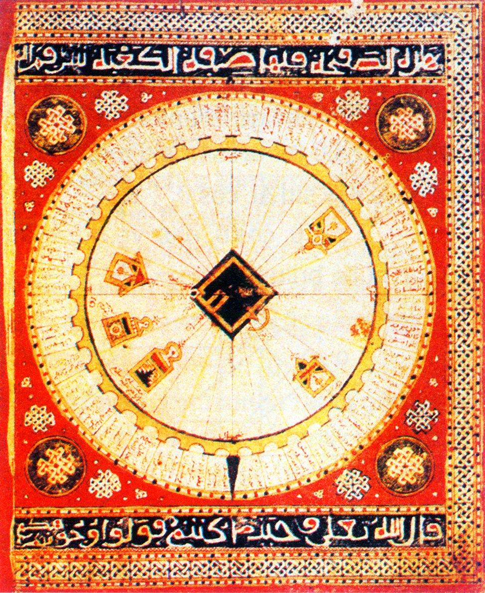 XVI. yüzyılda yapılan bir deniz atlasında kıble diyagramı (Paris Bibliothèque Nationale, Ms., Arabe, nr. 2278)