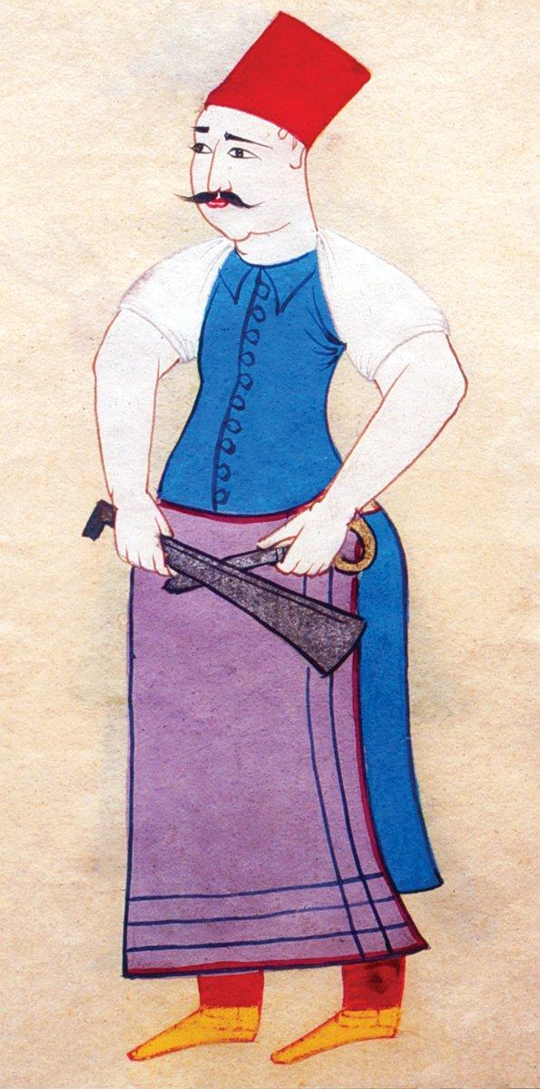 XVII. yüzyıla ait bir kıyafetnâmede kasap tasviri (Gastallan Histori Tahtureks)