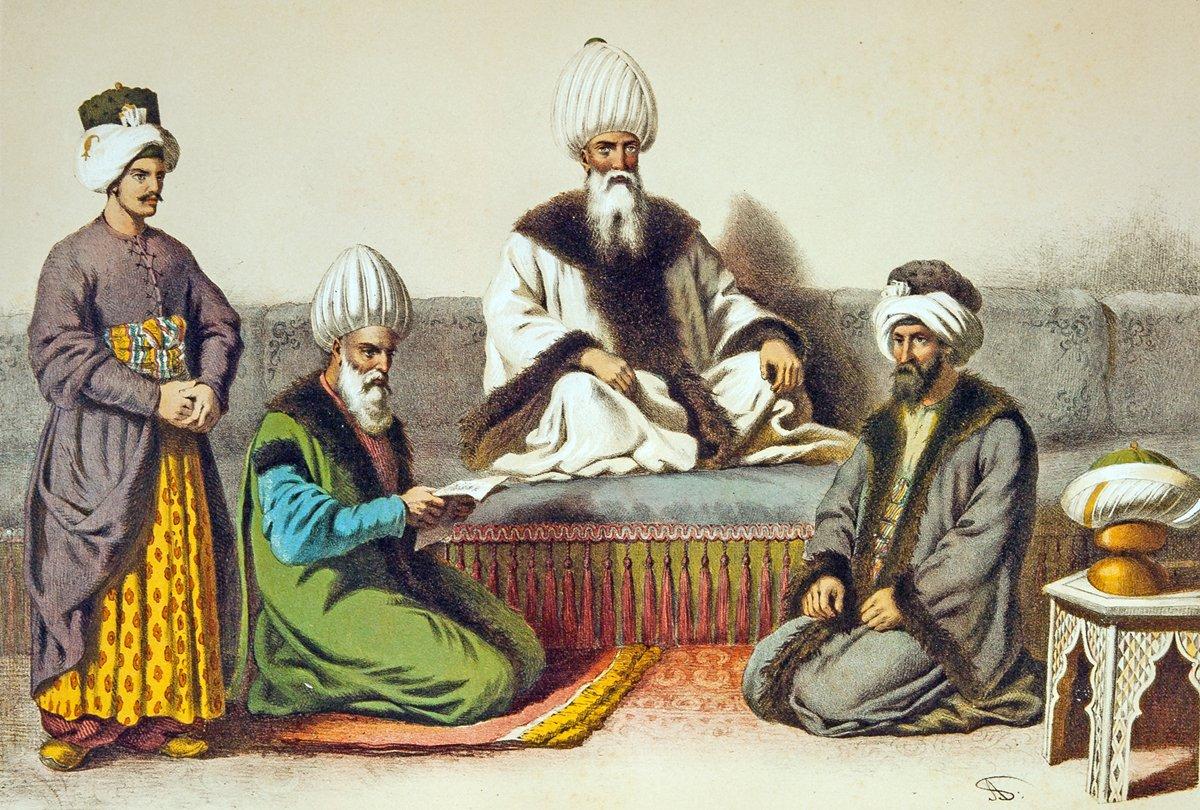 Ders vekilini şeyhülislâmın huzurunda gösteren bir resim (Ârif Mehmed Paşa, Mecmûa-i Tesâvîr-i Osmâniyye, İstanbul 1279, lv. 4)