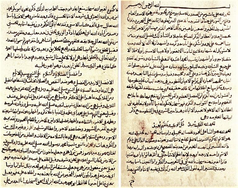 İbn Nâsırüddin’in et-Tibyân fî şerḥi Bedîʿati’l-beyân adlı eserinin ilk iki sayfası (Süleymaniye Ktp., Lâleli, nr. 2067)