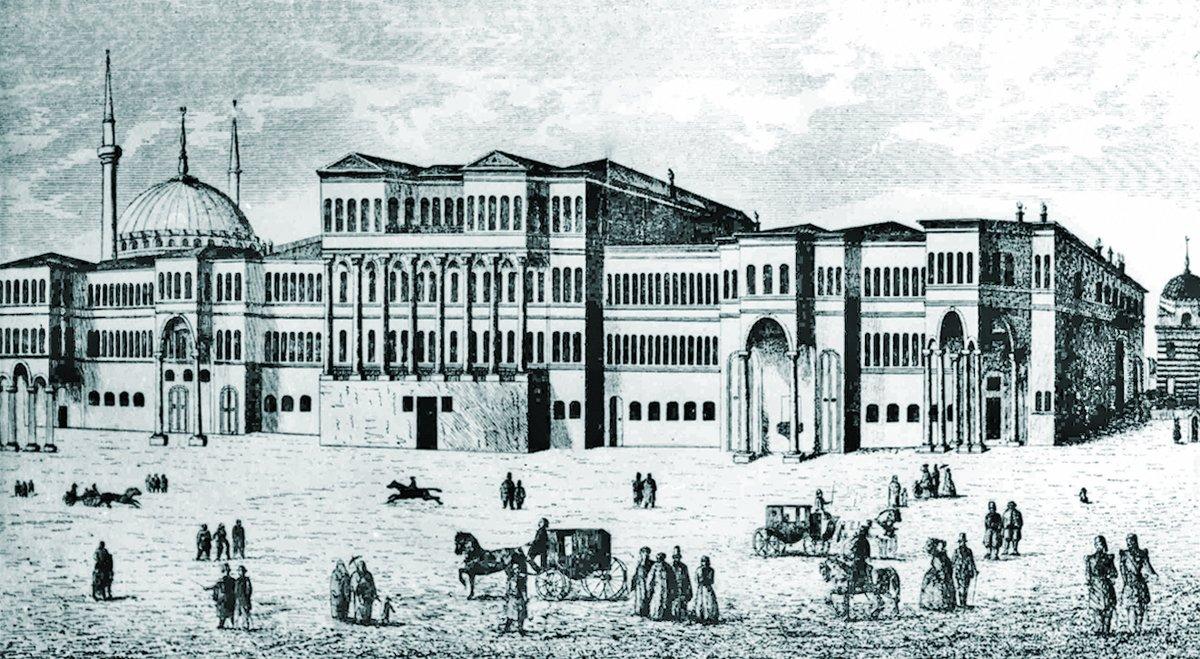 XIX. yüzyıl ortalarında Bâbıâli binalarının Haliç’e bakan cephesini gösteren bir gravür