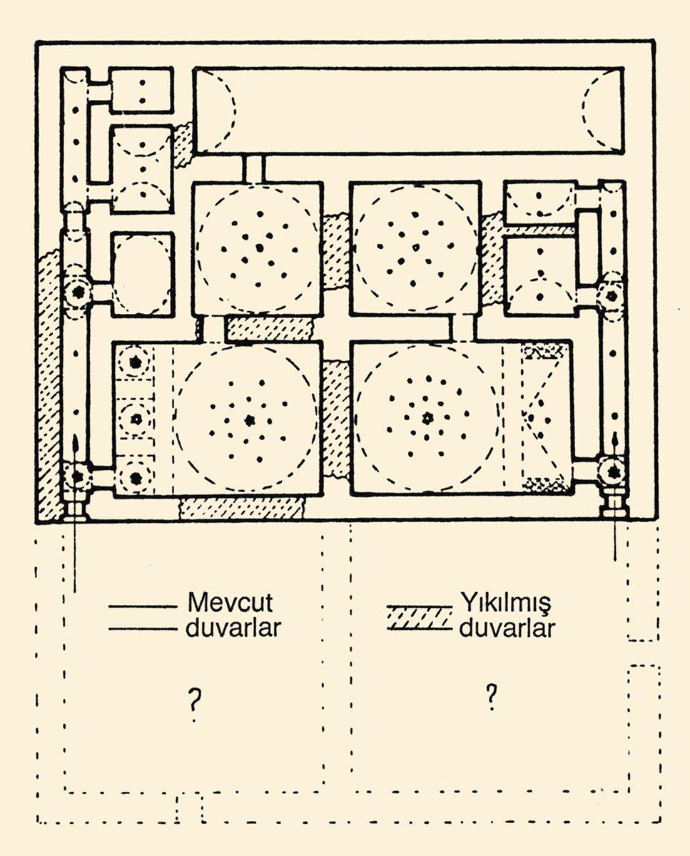 Demirhisar’daki XVI. yüzyıla ait çifte hamamın planı (M. Kiel arşivi)