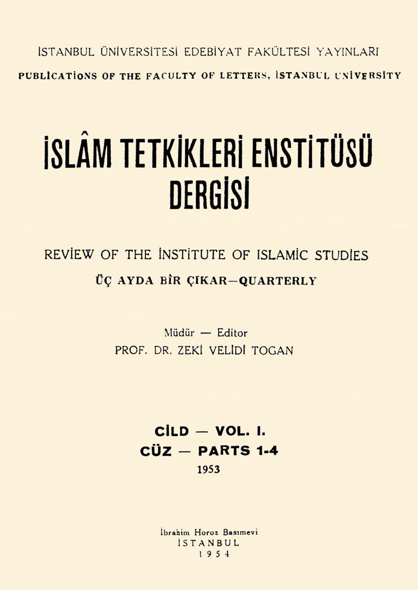 İslâm Tetkikleri Enstitüsü Dergisi’nin ilk sayısının iç kapağı