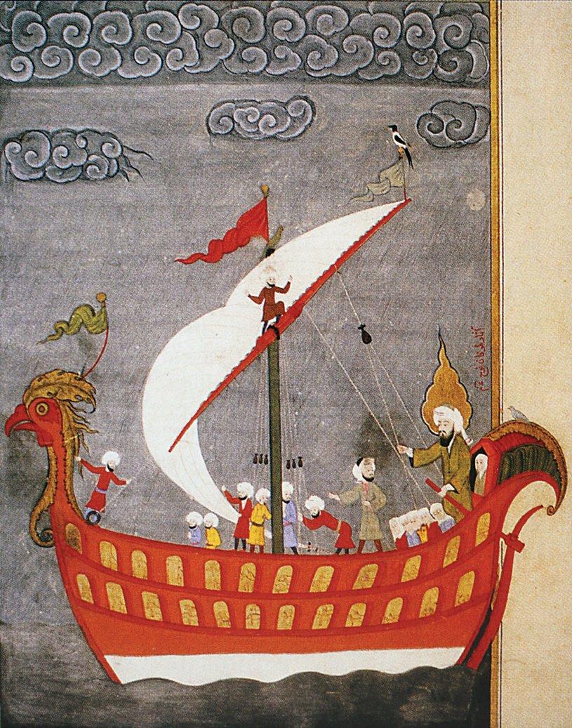 Nûh’un gemisinin tasvir edildiği bir minyatür (Zübdetü’t-tevârîh, TSMK, Hazine, nr. 1321, vr. 21b)