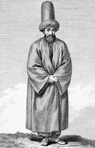 Mevlevî şeyhini tasvir eden gravür (D’Ohsson, Tableau général, II, lv. 109)