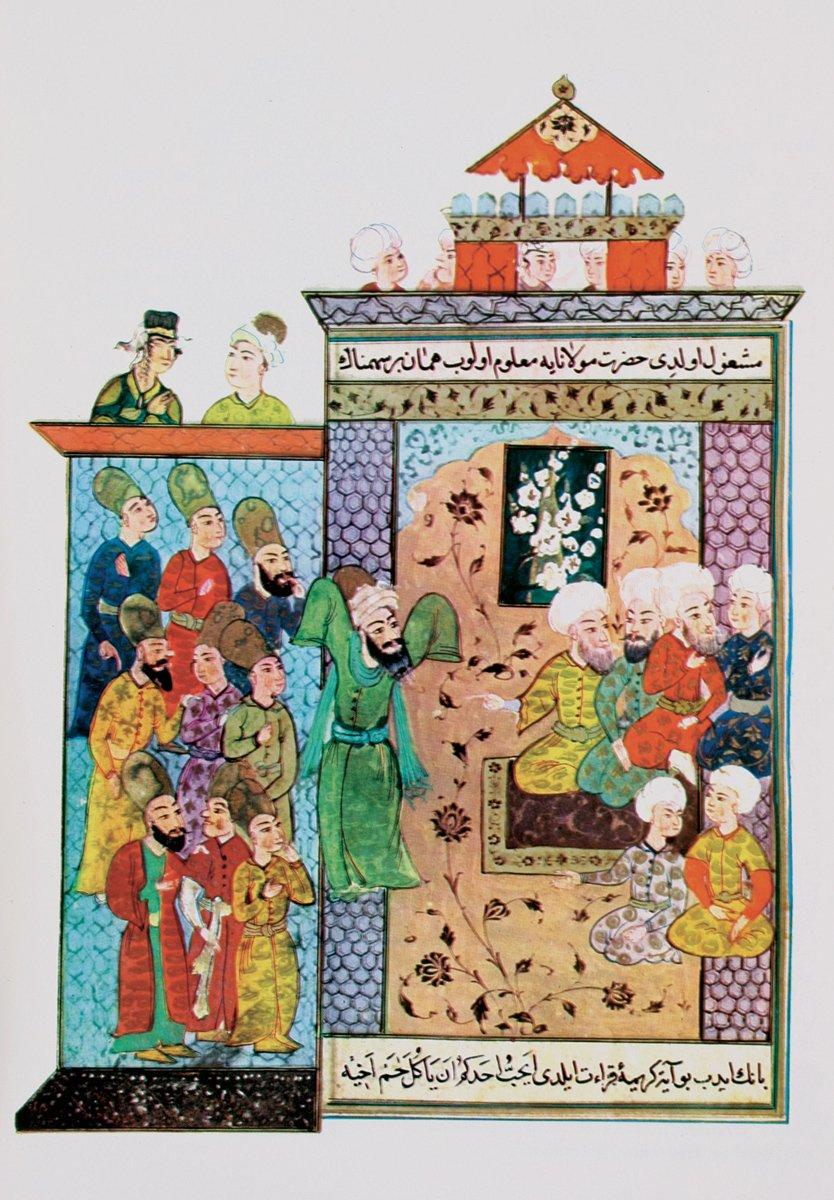 Mevlânâ’yı semâ esnasında gösteren bir minyatür (TSMK, Revan Köşkü, nr. 497, vr. 110a)