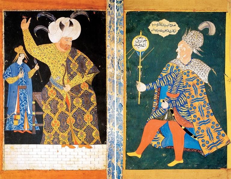 Şehzade Selim’i Kütahya’daki şehzadeler sarayında ok tâlimi yaparken gösteren minyatür (TSMK, Hazine, nr. 2134, vr. 3a-b)