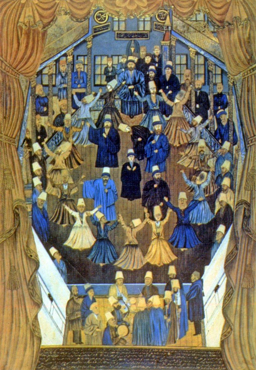 Ahmed Vesim Paşa’nın, 1305 (1888) yılında Kulekapısı (Galata) Mevlevîhânesi’nde devrin meşâyihi ve ileri gelenlerinin katıldığı bir âyîn-i şerifi gösteren minyatür tekniğinde yapılmış bir çalışması. Sağ altta ayakta duran Ahmed Vesim Paşa’dır.