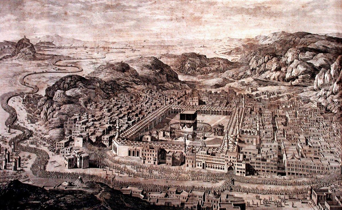 XVIII. yüzyılın sonlarında hac zamanındaMekke ve Kâbe’yi tasvir eden gravür(d’Ohsson, Tableau général de l’Empire Ottoman, Paris 1787-1820, II, lv. 45)
