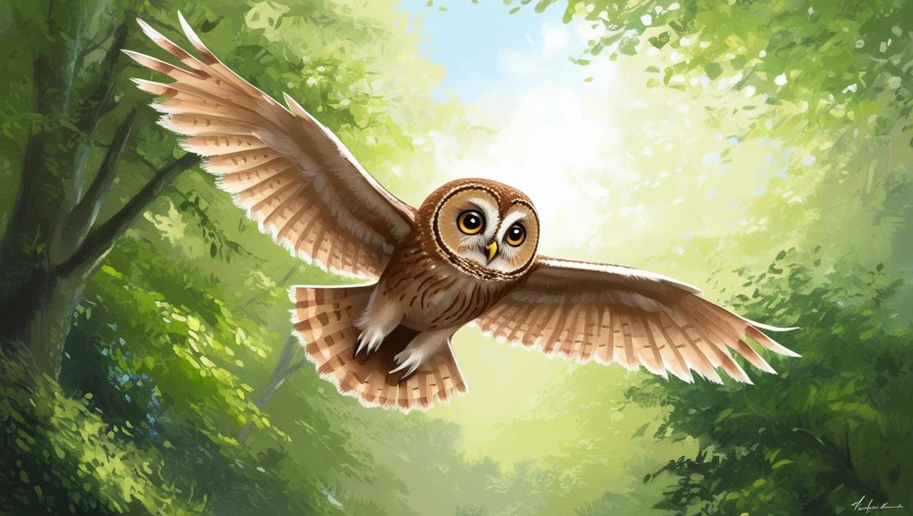 Ormanda uçan bir kukumav kuşu.jpg