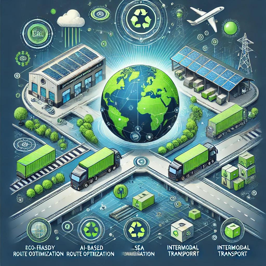 DALL·E 2025-03-27 13.09.42 - An infographic-style digital illustration representing 'Green Logistics_ Sustainability and Eco-Friendly Transportation.' The design includes a futuri.webp