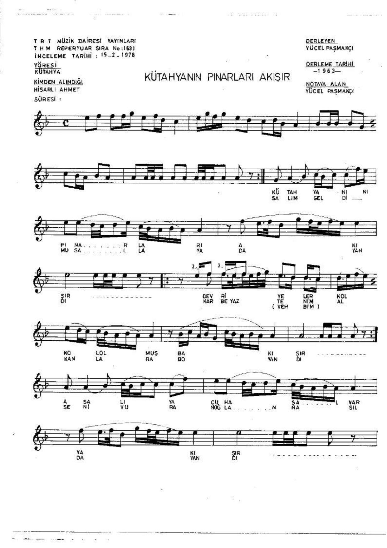 Kütahya'nın Pınarları (Türkü)