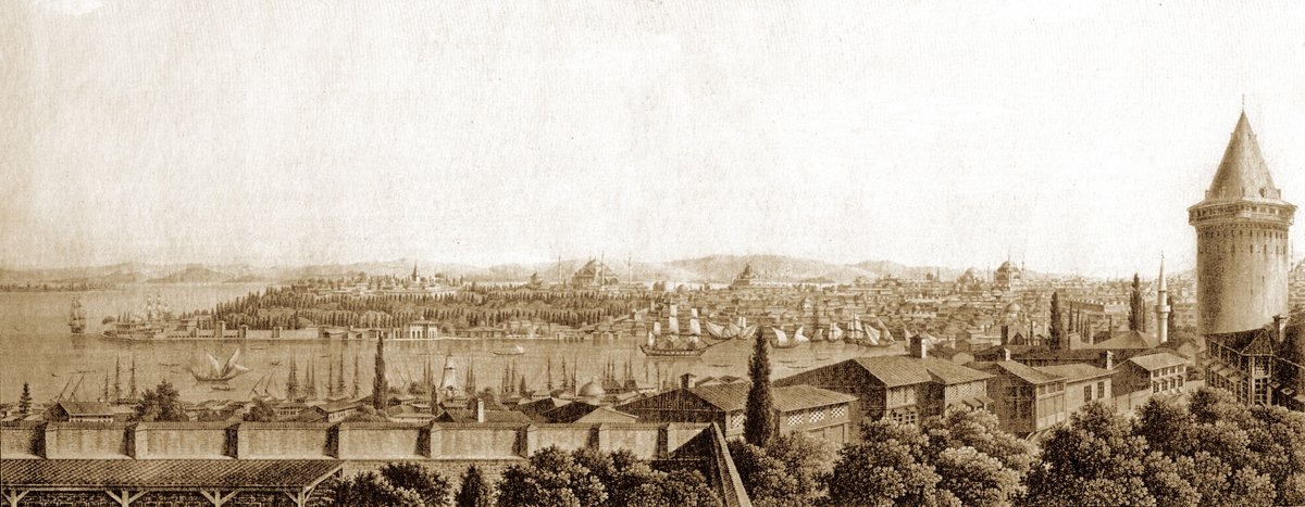 XIX. yüzyılın başlarında Eski İstanbul’un Galata sırtlarından görünüşünü tasvir eden gravür(A. I. Melling, Voyage pittoresque de Constantinople, Paris 1819, lv. XXIV)