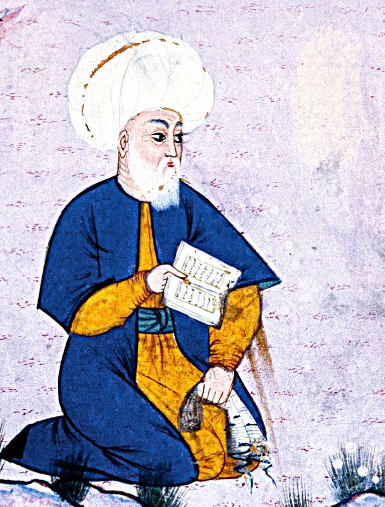 Klasik Türk edebiyatının büyük şairlerinden Fuzûlî’nin Âşık Çelebi Tezkiresi’ndeki minyatürü (Millet Ktp., Ali Emîrî, Tarih, nr. 772, vr. 532a)