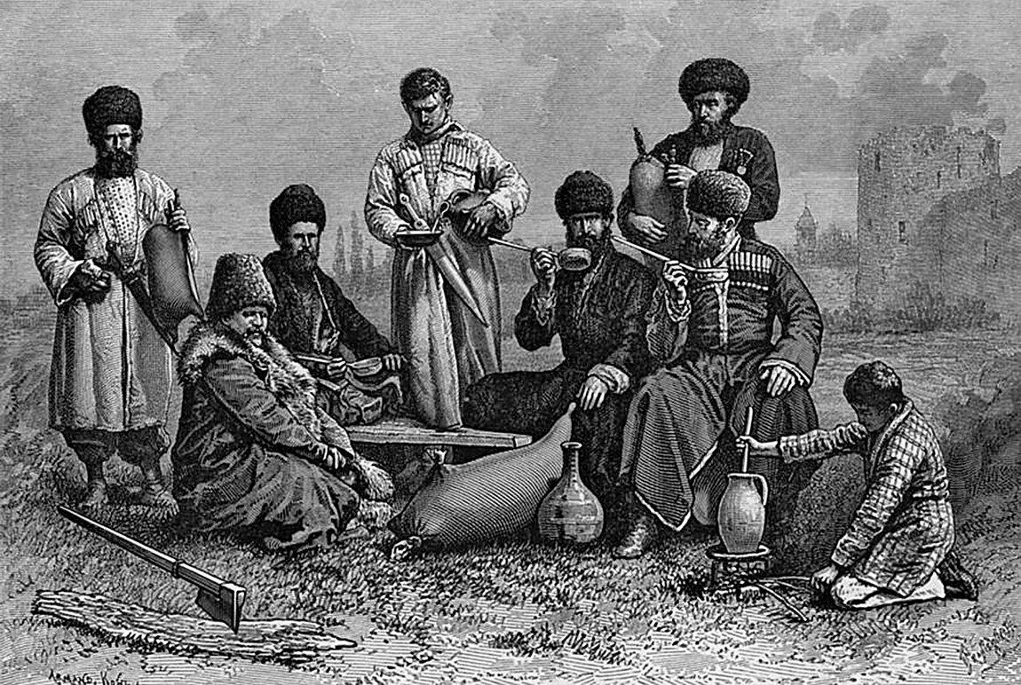 Gürcüler’i geleneksel kıyafetleriyle gösteren XIX. yüzyılın ortalarına ait bir gravür