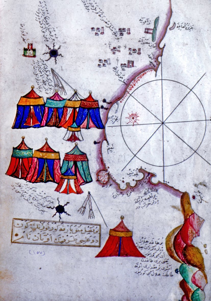 Pîrî Reis’in Kitâb-ı Bahriyye adlı eserinde Bingazi ve çevresini gösteren harita (Süleymaniye Ktp., Ayasofya, nr. 2612, vr. 349a)