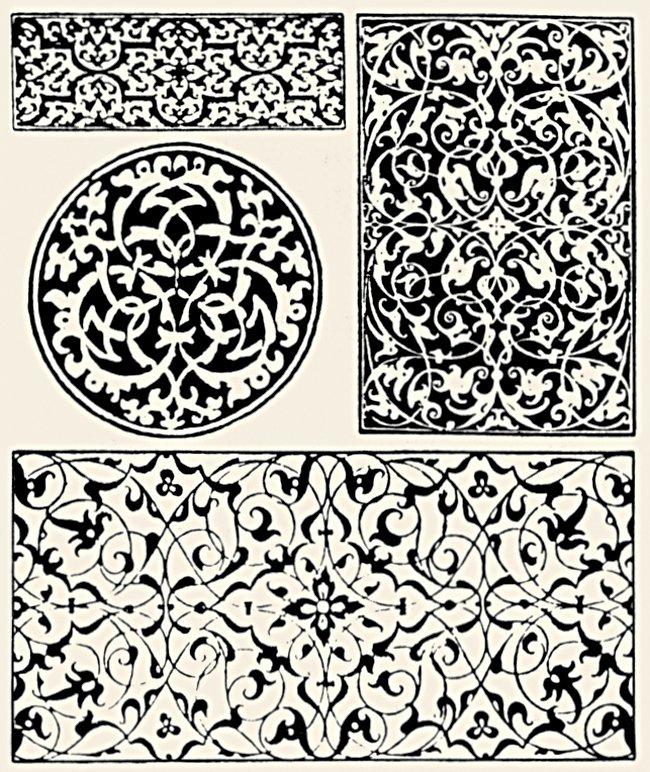 P. Flötner’in hazırladığı Doğu etkili madalyon,levha ve kenar süsü örnekleri(Brockhaus Konversations-Lexikon, I, 781)
