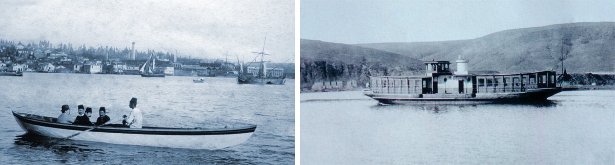 Haliç’te işleyen gemi ve kayıkları gösteren iki eski fotoğraf (Semavi Eyice fotoğraf arşivi)