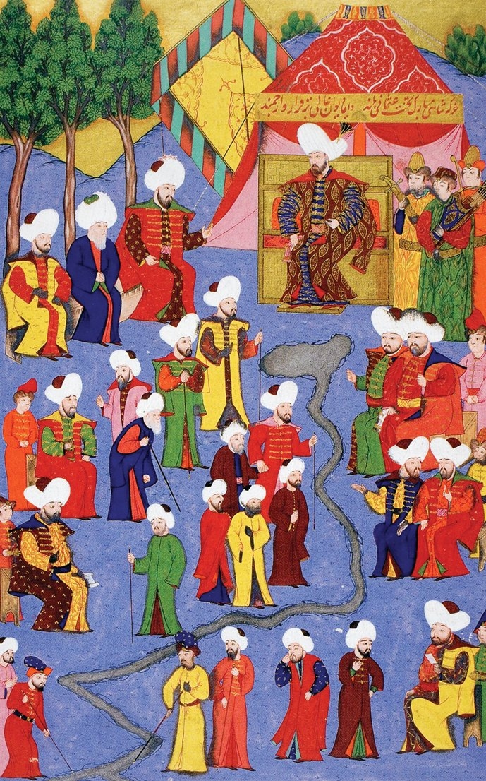 Osman Gazi’nin cülûsunu tasvir eden bir minyatür (Hünernâme, I, TSMK, Hazine, nr. 1523, vr. 49a)